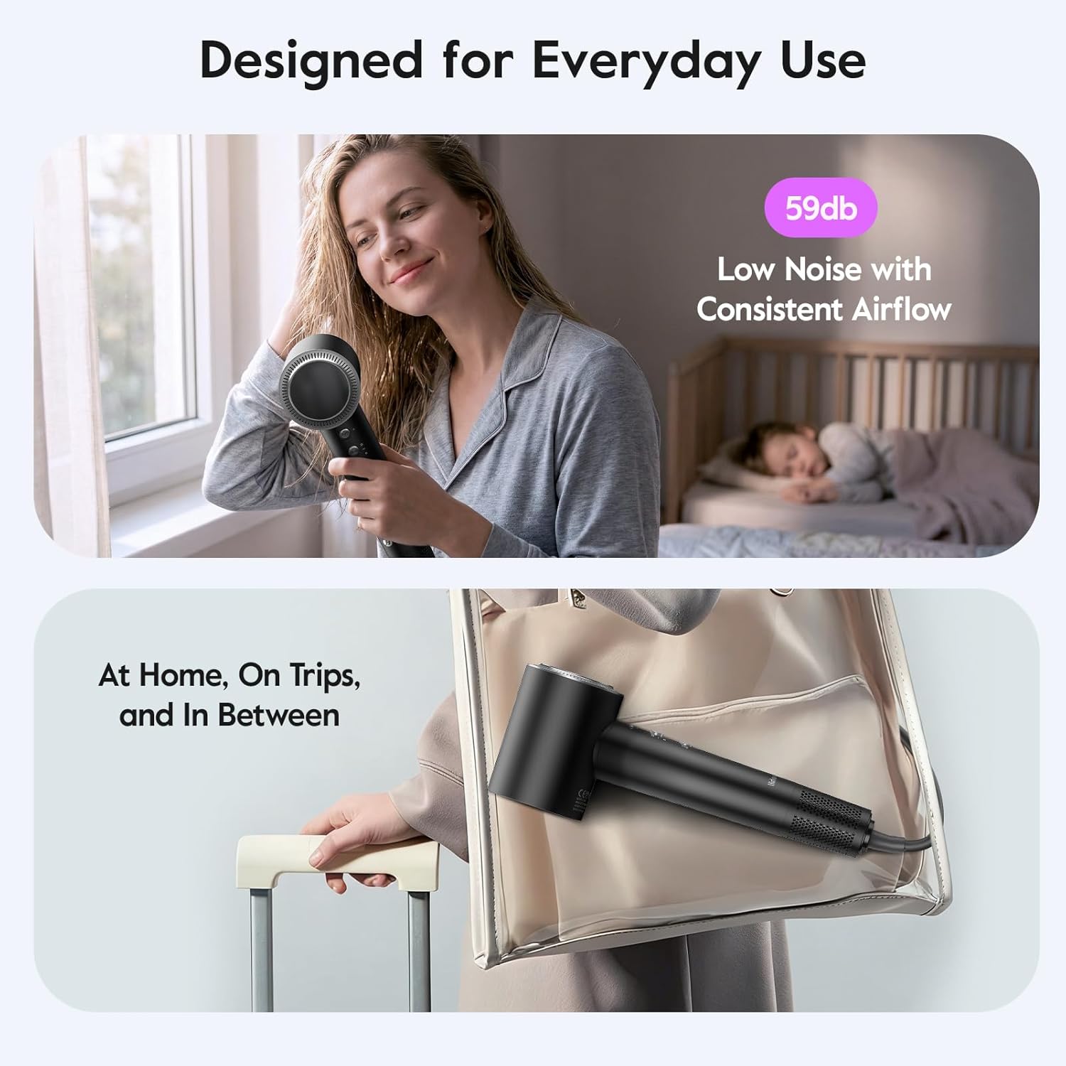 slopehill 110,000 RPM Professional Hair Dryer - 0.8lb Ultra-Lightweight, 2 Billion Ion Technology for 98% Frizz Reduction, AI Smart-Temp Control, Magnetic Attachments for All Hair Types