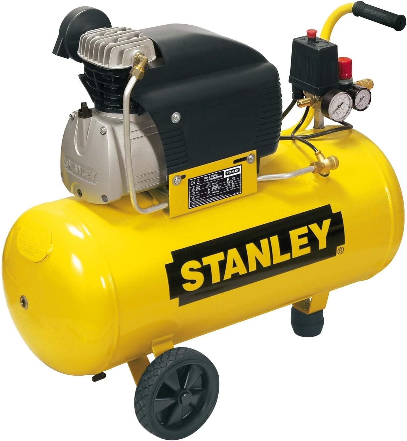 STANLEY Air Compressor, 50L Tank, 1500W, 8 Bar Max Pressure, Auto Shut-Off, Rubber Grip Handle & Transport Wheels, Portable Design, D211/8/50