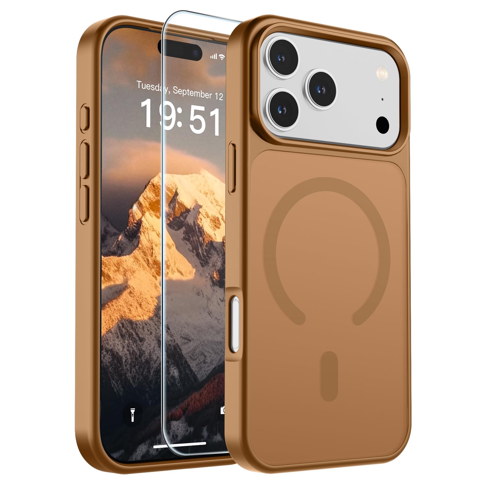SUPFINE Magnetic for iPhone 17 Pro Max Case Brown | With Screen Protector, Translucent Matte, Compatible with MagSafe, Military Grade Drop Proof, Rugged Shockproof Protective
