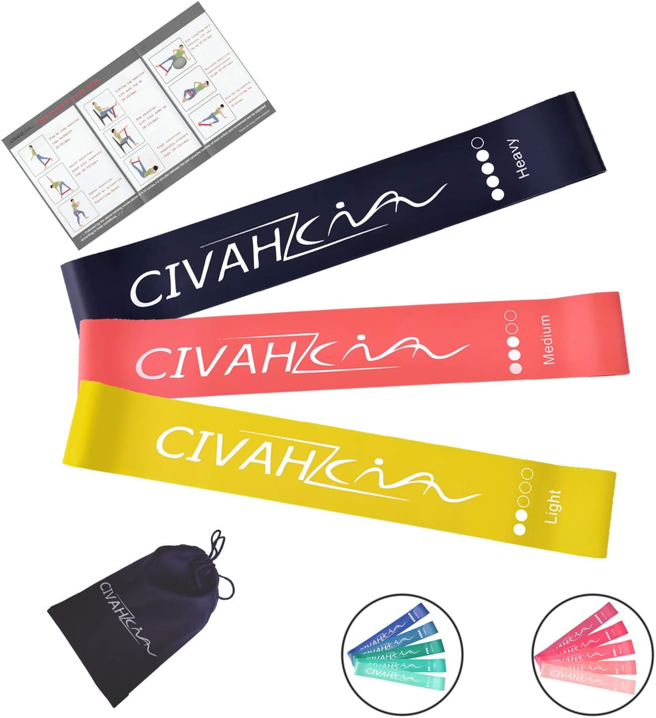 CIVAH resistance loop bands natural latex exercies band includes workout booklet for hysical therapy pilates yoga rehab sport fitness strength belt