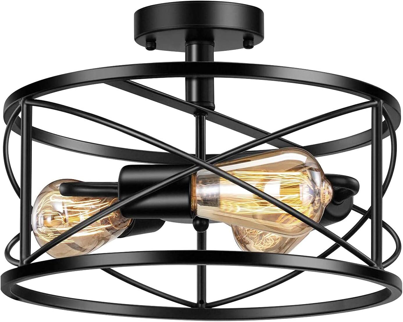 Exсluѕіvе Dіѕсоunt 🔥 Vintage Semi Flush Mount Ceiling Light, Industrial Ceiling Fixture Black Ceiling Metal Light Cage Ceiling Light Fixture 3 Lights for Bedroom Kitchen Dining Room Living Room