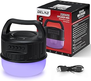 Delxo Outdoor Bluetooth Speakers with Camping Lantern,Portable Wireless Speakers with Atmosphere Lamp,LED Light Speaker for Hurricane, Emergency, Hiking, Power Outages