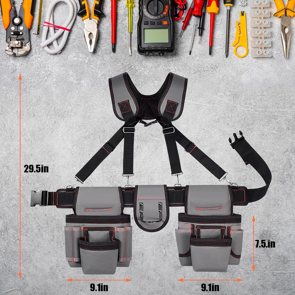 Ceinture à Outils de Charpentier Ceinture à Outils avec Bretelles Pochette à Outils Multi-Poches Sac à Outils Réglable avec Poches à Bretelles, Ceinture Utilitaire de
