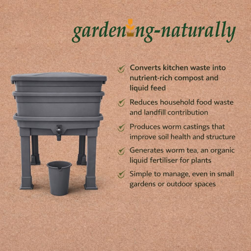 Wormery Compost Bin Worm Farm For Recycling Kitchen Waste Into Vermicompost And Worm Tea With Tap And Worm Blanket (Worm Farm Complete Set (Includes 2 Trays, Bedding and Blanket)) - 2