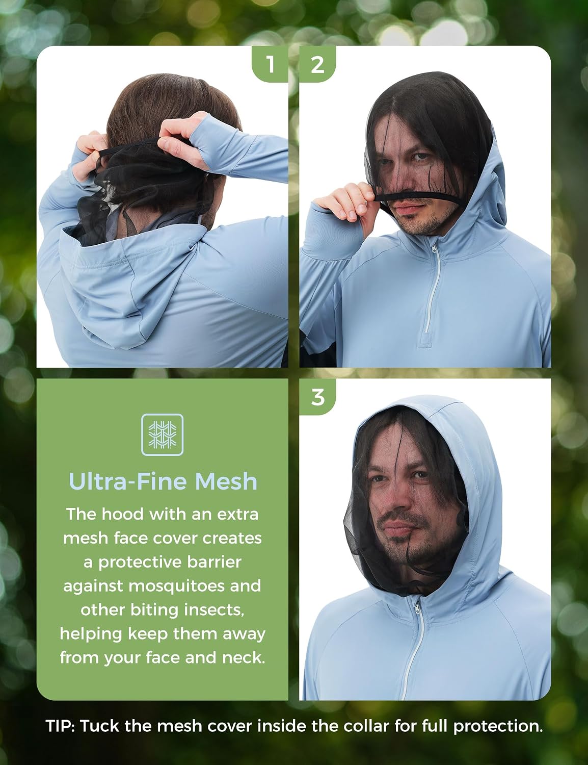 UPF 50+ Sun Protection Mosquito Jacket for Men, Lightweight Long Sleeve Sun Shirt, UV Bug Mosquito Proof Clothing