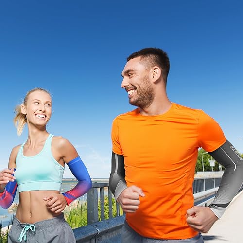 Miniatura 2 de Newcotte 4 pares de mangas de protección solar UV para brazos, manga deportiva de enfriamiento antideslizante, calentadores de brazos de seda de