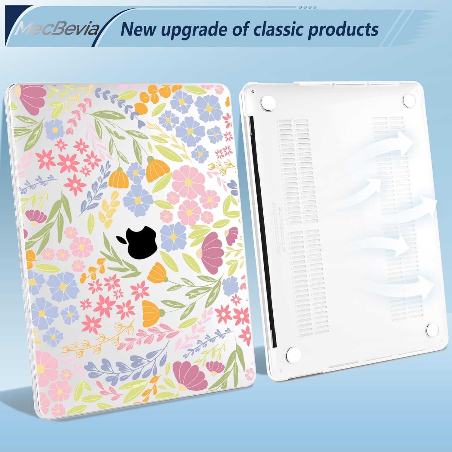 MecBevia Compatible with MacBook Pro 13 inch Case 2022 2021 2020 Release M2 M1 A2338 A2251 A2289, Plastic Hard Shell&Keyboard Cover&Screen Protector&Webcam Cover&Type-C Adapter, Seamless Floral