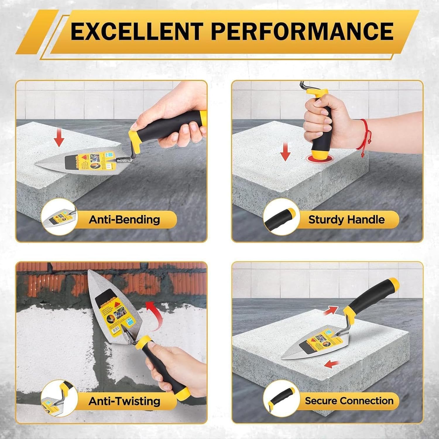 Trowel Masonry – 3 Piece Trowel Set with Soft Grip Handle | Heavy-Duty Building Tools for Construction Repair Mortar Filling Stucco Drywall Tile Brick & Floor Work 10x28cm/3.94x11.02in