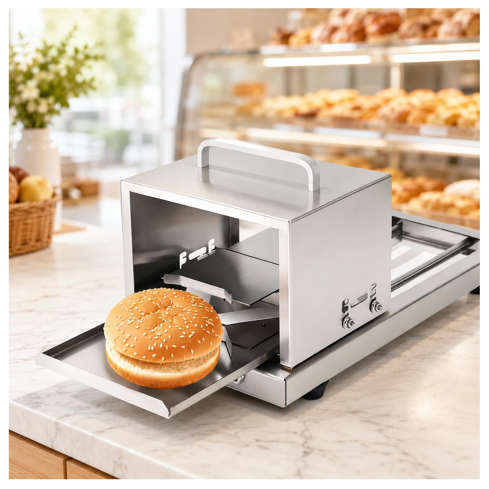 MIAOXIAOLONG Rebanador Manual De Bagel De Acero Inoxidable para Uso Doméstico Y Comercial - Cortador Ajustable con 4 Niveles De Grosor, Apto para Lavavajillas, Panaderos