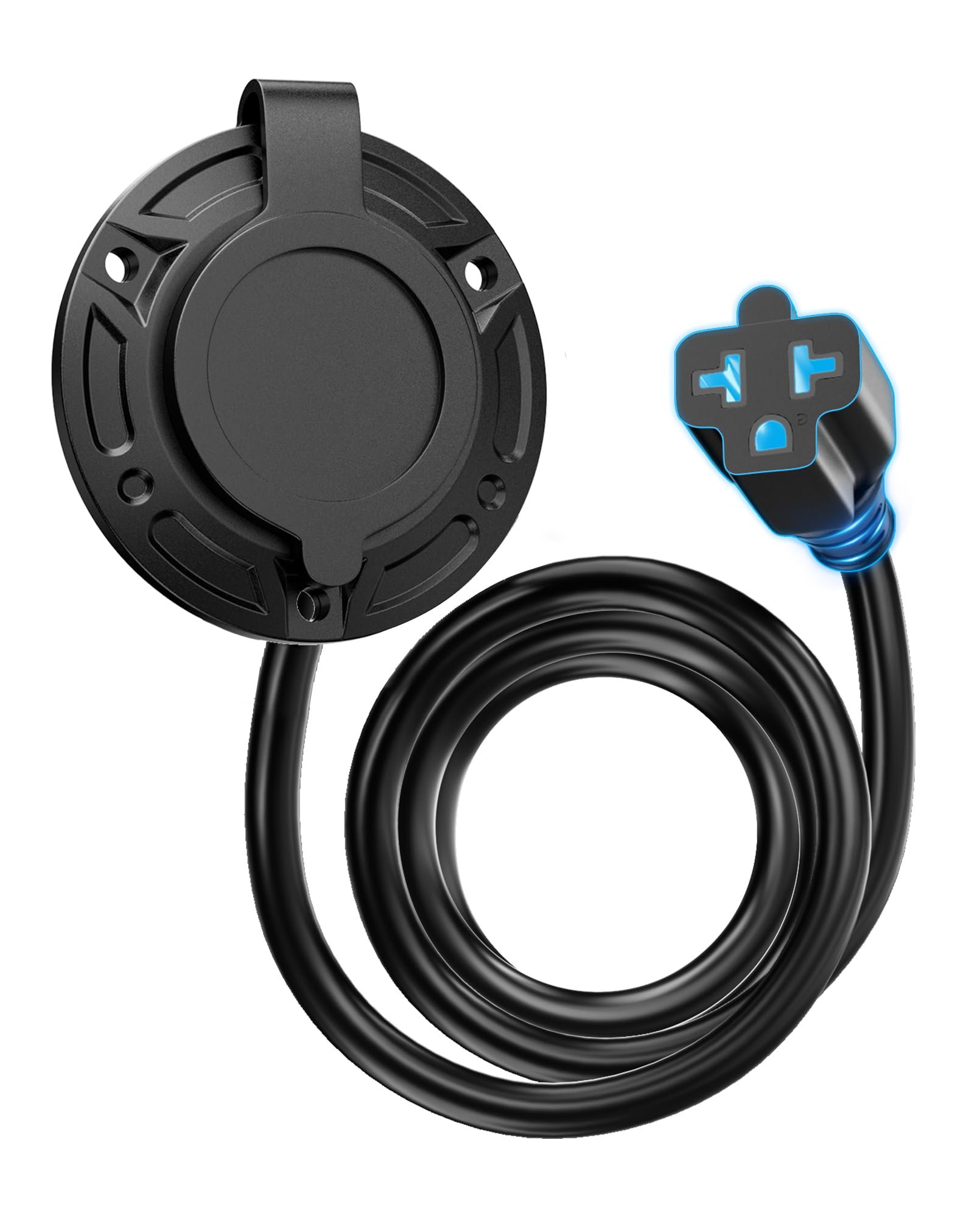 20A 125V AC Port Plug,12AWG Heavy-Duty RV Shore Power Inlet Plug with 5-in-1 T-Blade Adapter & 6ft Extension Cord,Waterproof AC Power Inlet Socket Outlet Box Integrated Outdoor Electrical Receptacle