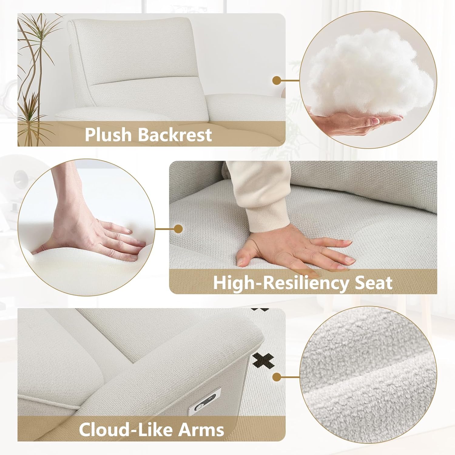 cinkehome Wall Hugger Power Recliners for Small Spaces, Electric RV Recliners with USB, Modern Recliner Chair for Living Room, Apartment, Off-White