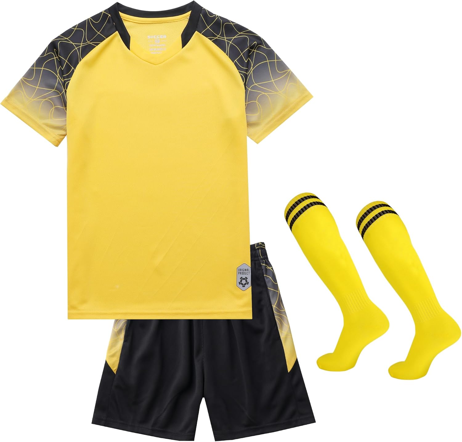 Hiheart Boys Soccer Jersey Set Football Team T-Shirt and Shorts with Socks Athletic Tracksuit
