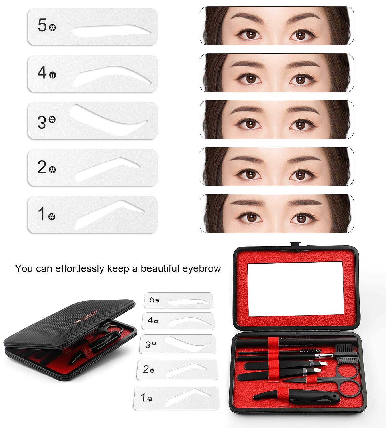 Eyebrow Grooming Suit Kits - 13 PCS Stainless Steel Eyebrow Scissors Utility Tools, Professional Eye Brow Groom Set with Mirror, Eyebrow Tweezers, Shaping Razor, Pen, Brush, DIY Shape Card (BLACK) : Beauty & Personal Care