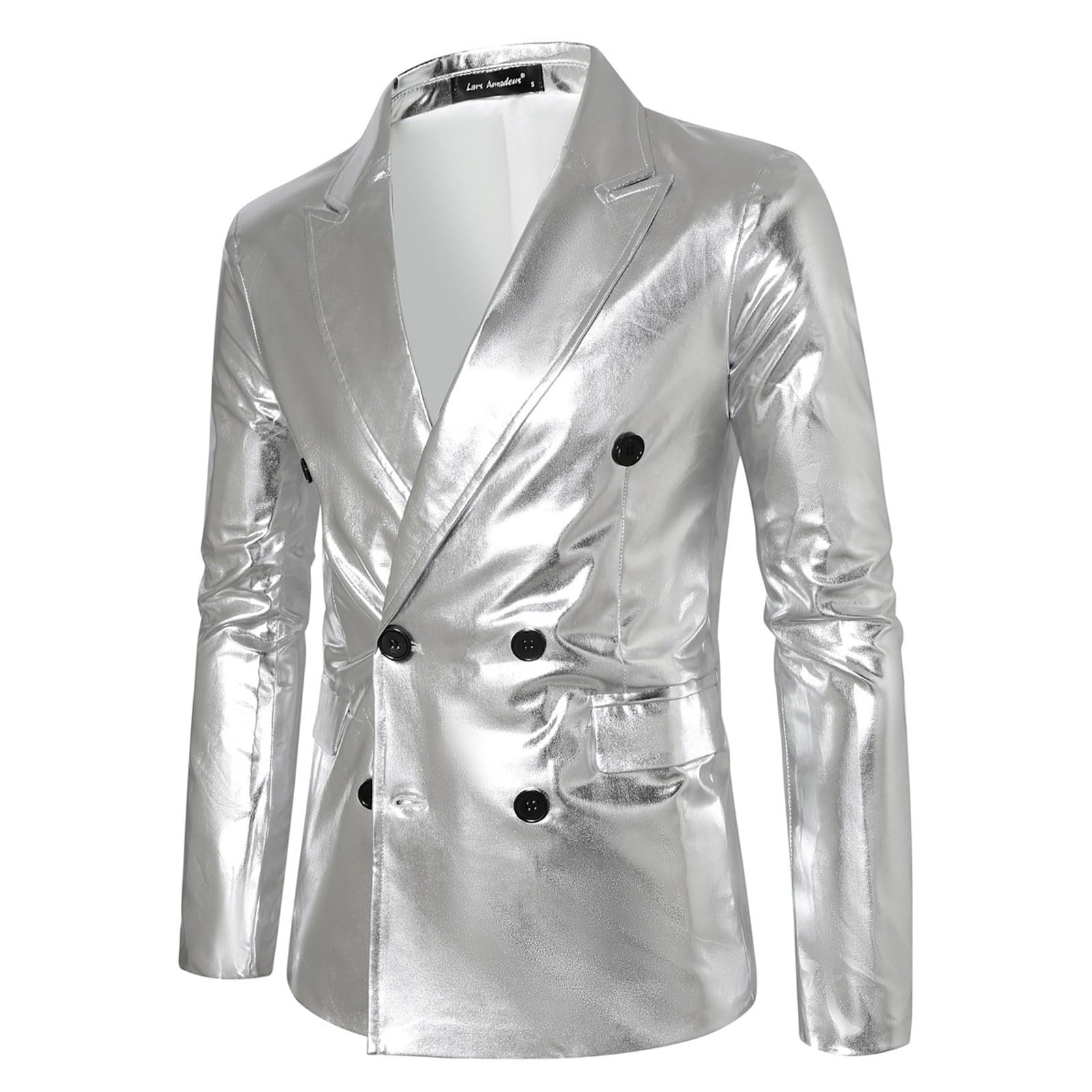 Abito con paillettes da uomo, doppiopetto, alla moda, con brillantini, in metallo, per discoteca, per ballo di fine anno, alla moda, casual, costume di carnevale