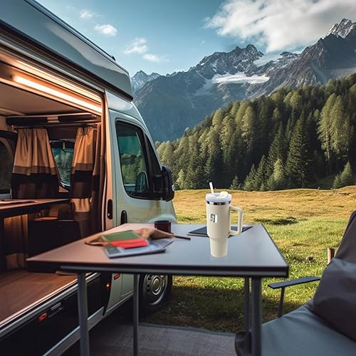 Miniatura 6 de Vaso Quencher H2.0 de 40 onzas, acero inoxidable, aislado al vacío, incluye tapa y pajilla, ideal para agua, té helado, café, licuados, color crema