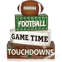 4Pcs Football Decorations for Home Wooden Football Tiered Tray Decor Fall Football Blocks Sign Game Time Touchdowns Centerpiece for Table Shelf Desk Tailgate Birthday Party Decor