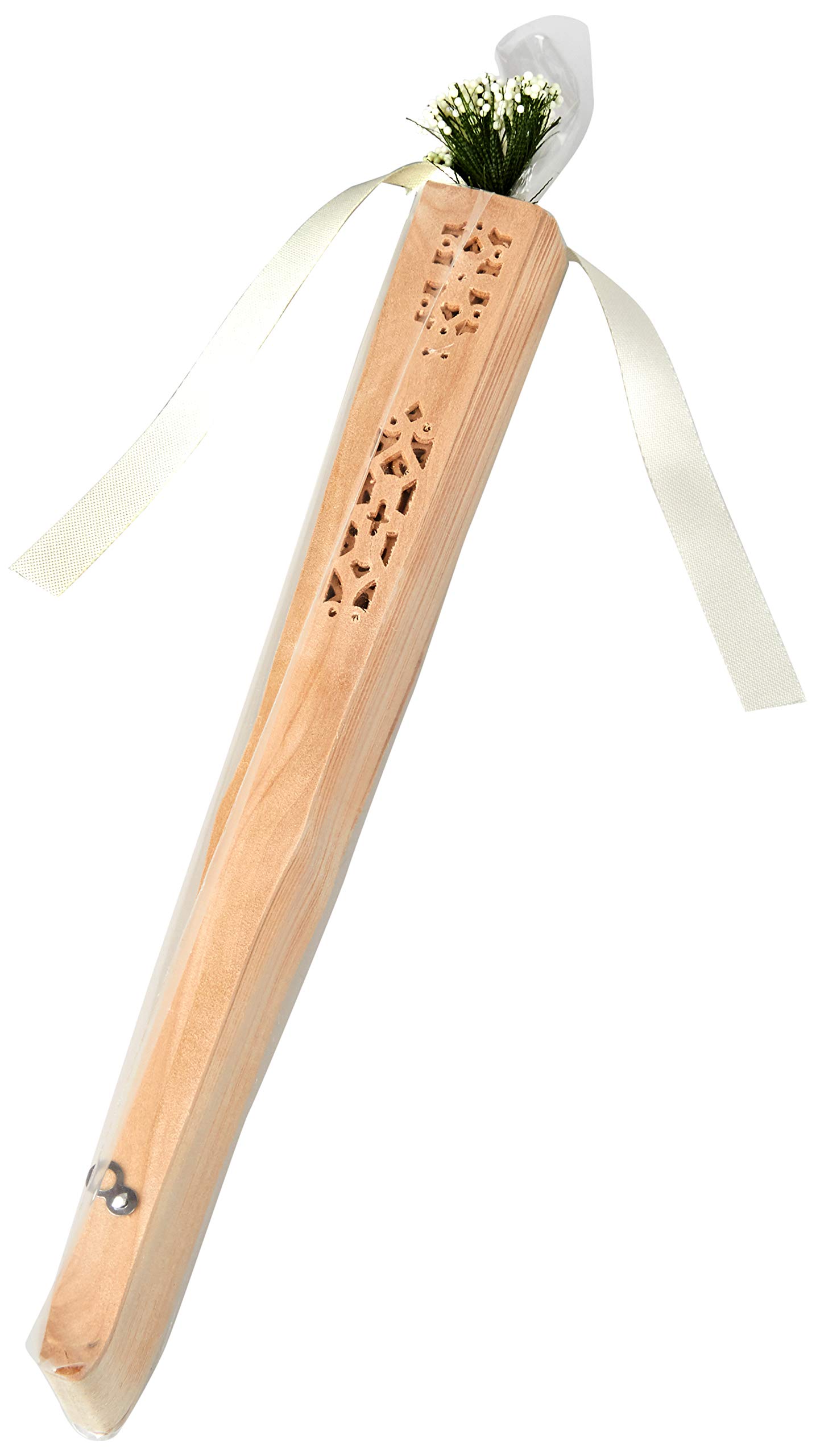 Mopec WA801 Die-Cut Natural Wood Fan with Tassel and Embellishment, Multi-Colour, 23 cm