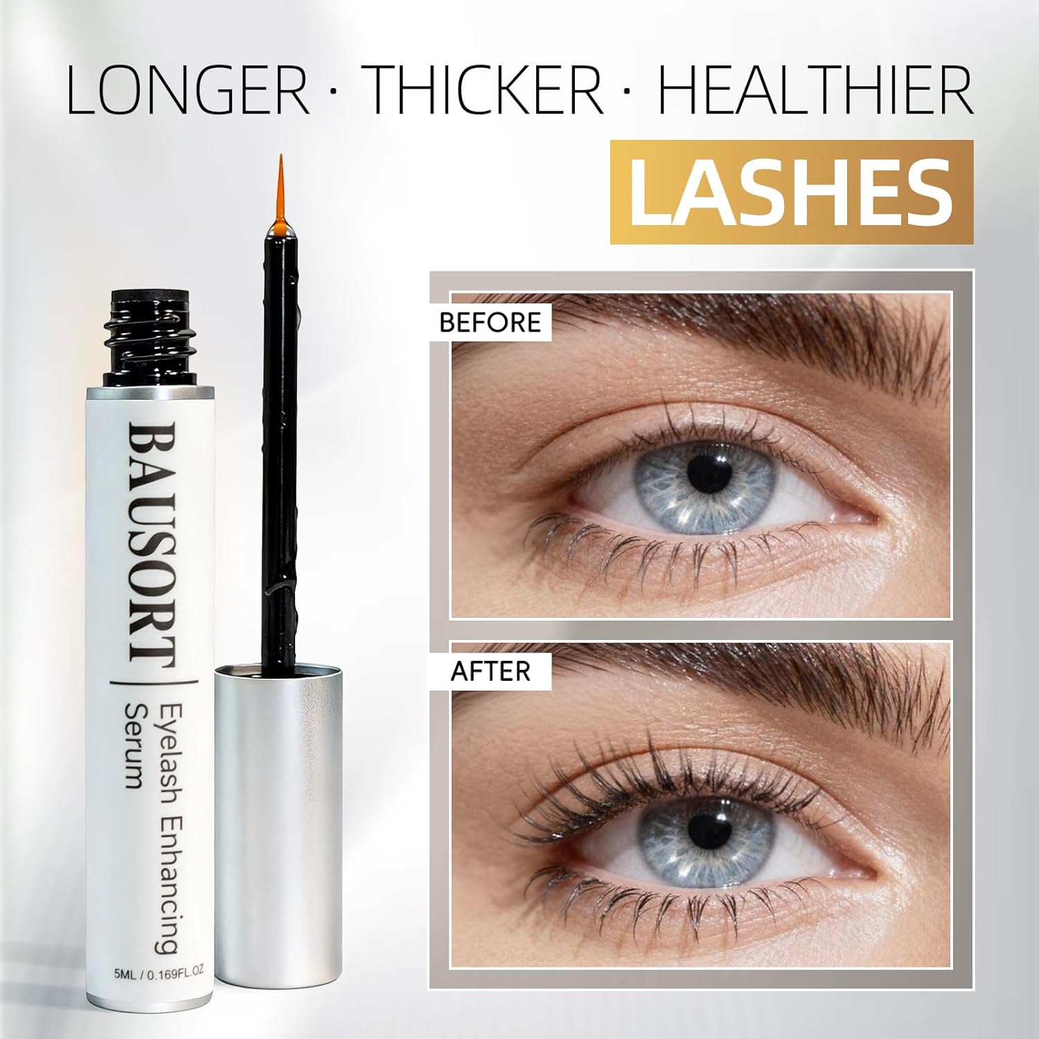 Lash Enhancing Serum, Peptide & Vitamin Infused Formula for Longer, Fuller, Thicker Looking Lashes, Visible Results in 4–6 Weeks, Ophthalmologist Tested, Gentle for Sensitive Eyes (5mL)