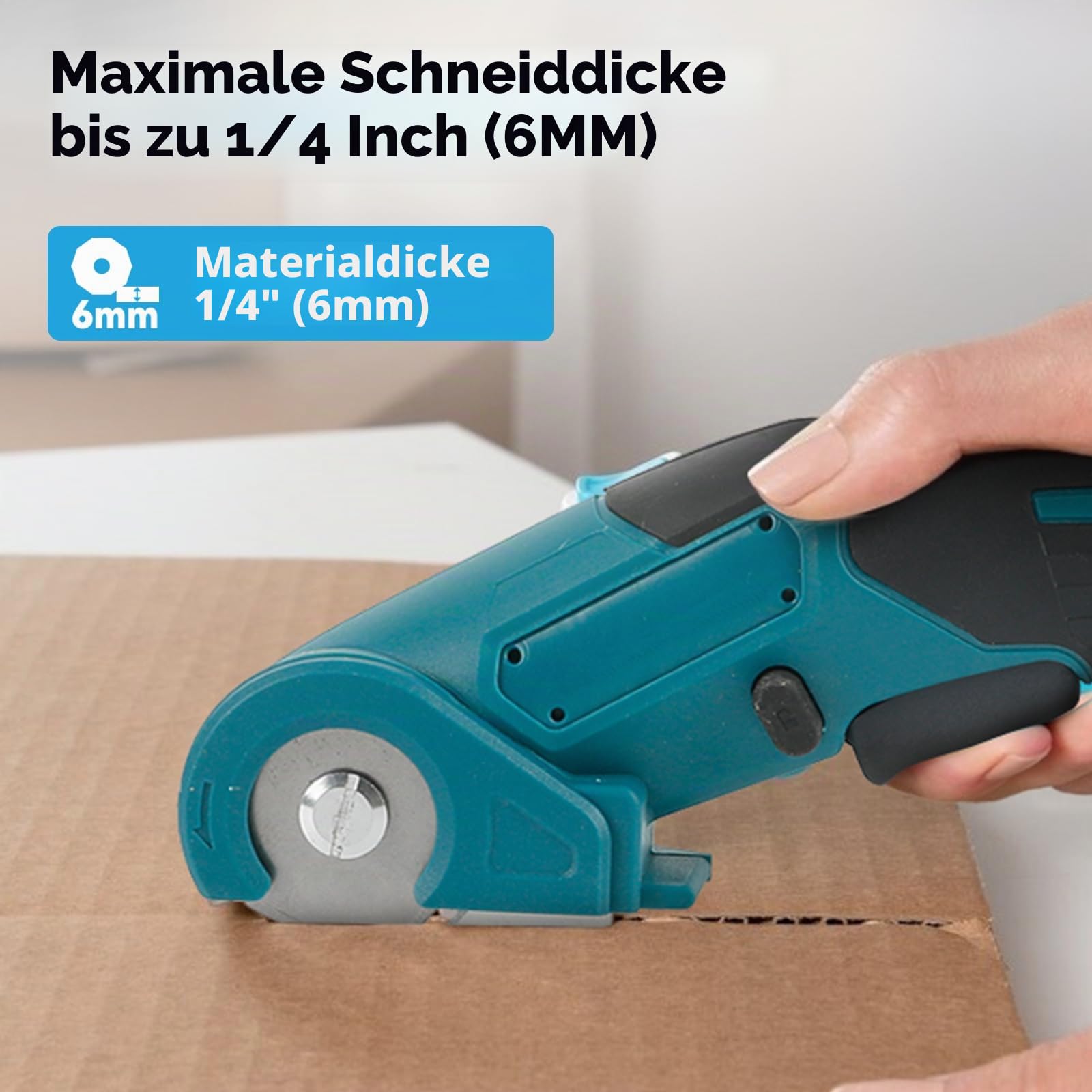 Akku Kartonschneider Kompatibel mit Makita 18V Akku (Kein Akku), Kabelloser Kartonschneider, Elektrische Stoffschere mit 3 Klingen und Aufbewahrungstasche, 6mm Schnitttiefe für Leder, Kunststoff