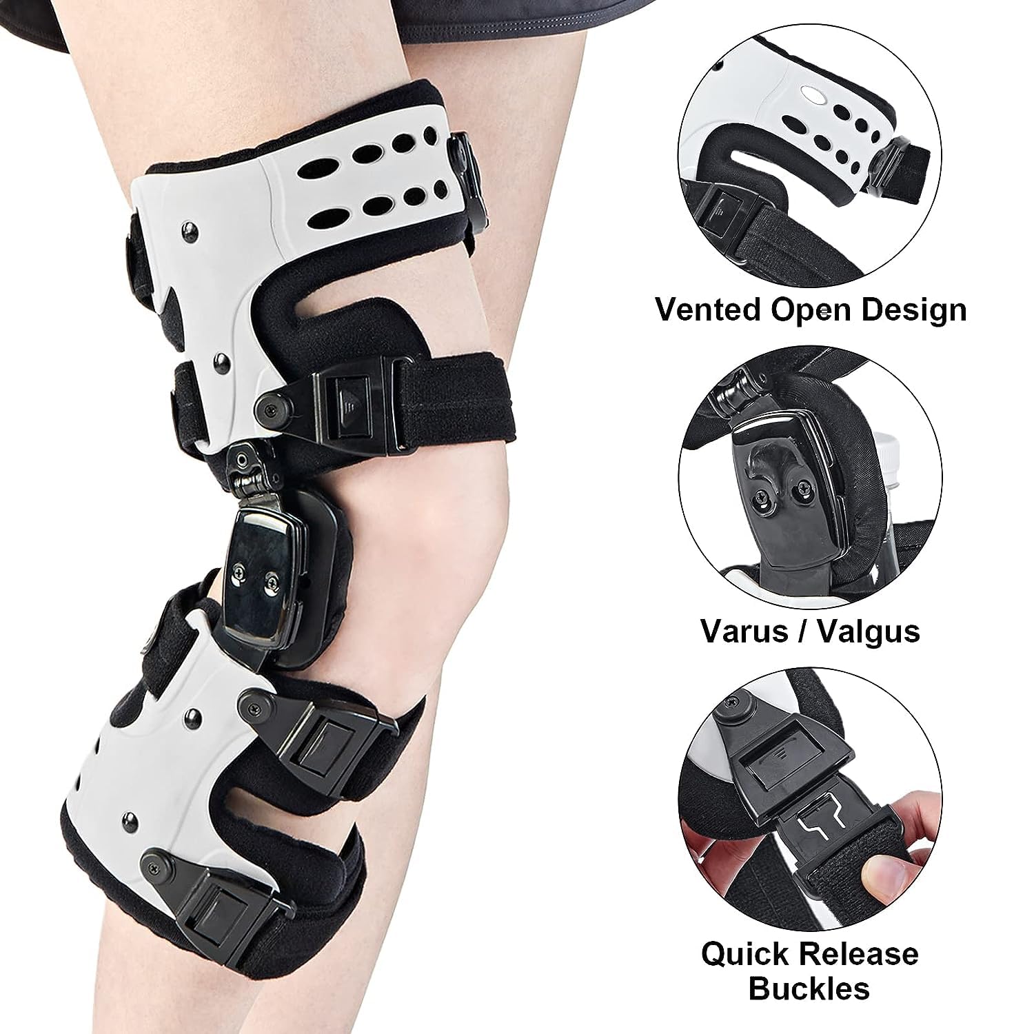 OA Unloader Knee Brace - Arthritis Pain Relief, Osteoarthritis, Bone on Bone Knee Joint Pain, Cartilage Defect Repair, Avascular Necrosis Hinged, Lateral Degeneration (White Right)