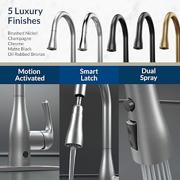 Bio Bidet Flow Touchless Kitchen Faucet with Pull Down Sprayer, Low Single Handle, Brushed Nickel