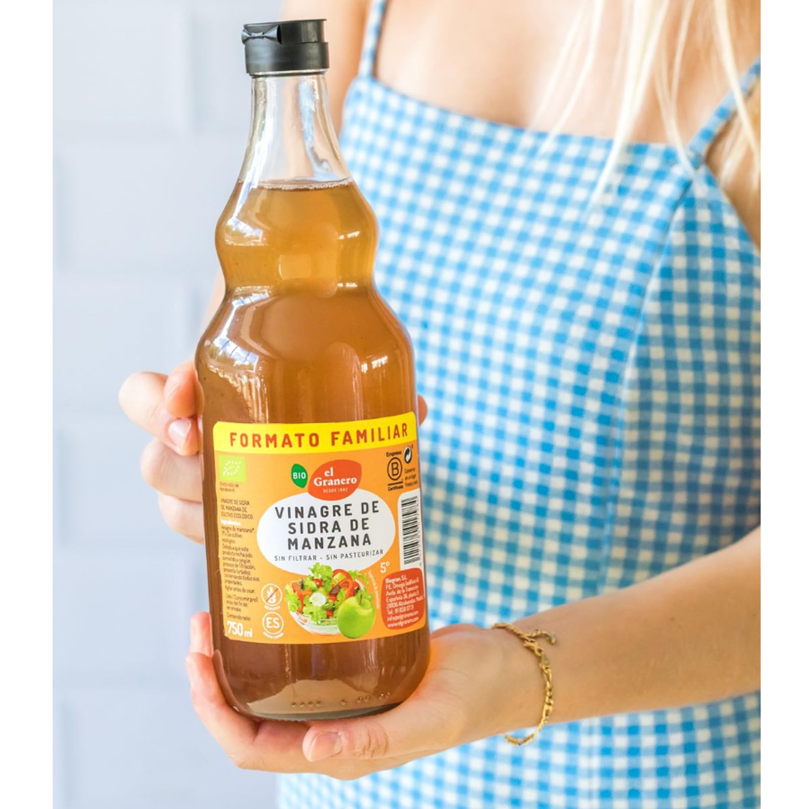 El Granero Integral Vinagre de Sidra de Manzana 75 cl Sin Filtrar ni Pasteurizar Sin Gluten
