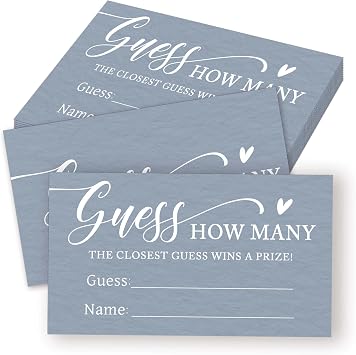 50pcs Blue Minimalist Guess How Many Cards, Bridal Baby Shower Game, 3.5 x 2 Inches, Games Activities and Decorations for Birthday Party Bridal Shower Wedding-A02