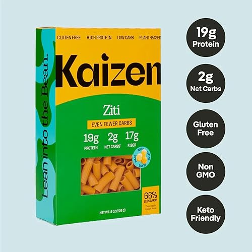 Miniatura 3 de KAIZEN KETO Pasta Ziti  2 carbohidratos netos, 0.57 onzas de proteína, sin gluten, pasta keto hecha con harina de lupini de alta fibra, 8 onzas