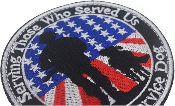 Veterans Service Dog Serving Those Who Served Us Vest/Harness Military Tactical Morale Badge Emblem Embroidered Fastener Hook Loop Patch For Dogs & Pets 3.15 Inch Diameter 2 Pieces