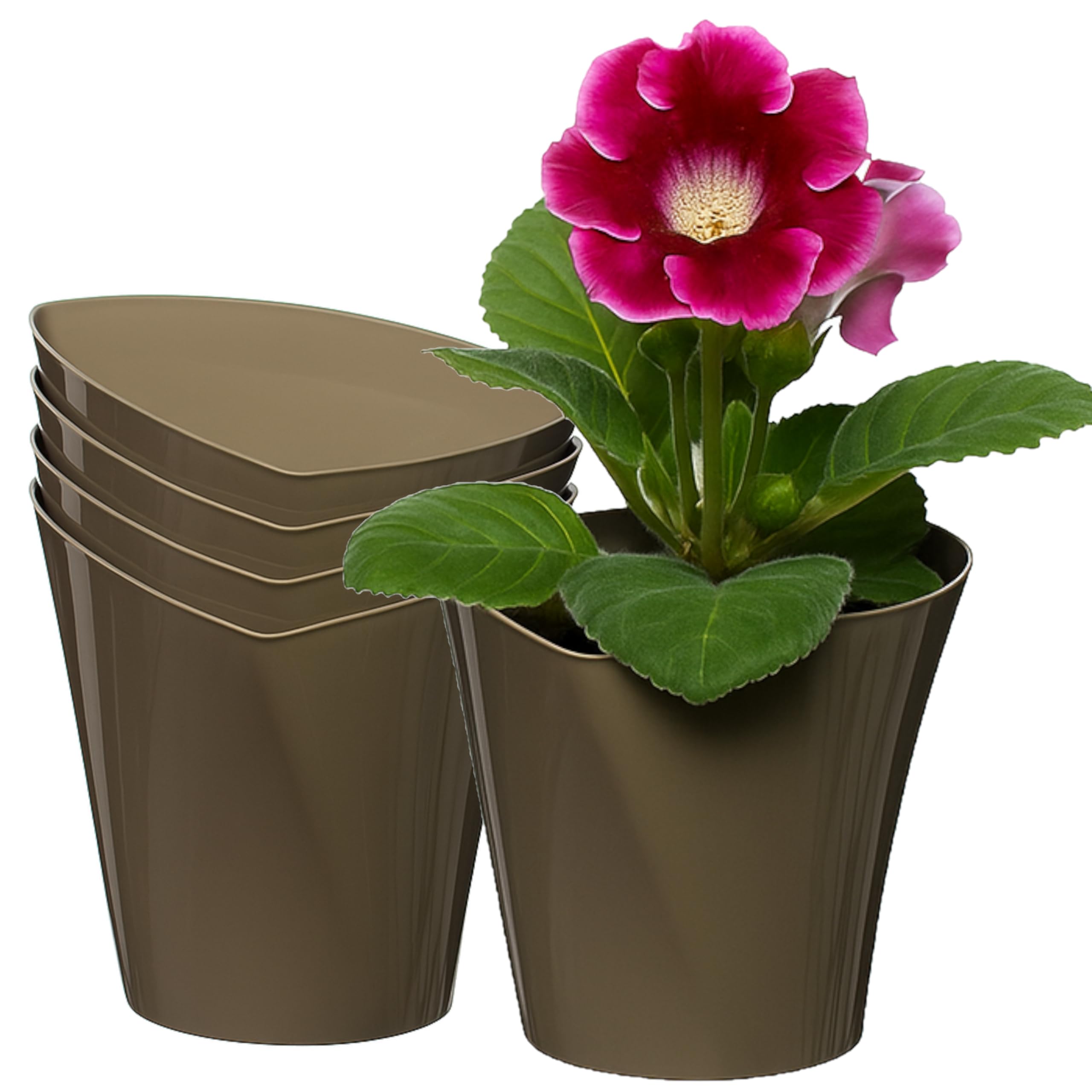Home Garden Ornaments Beige Plastic Plant Pots Indoor Set Of 5 – Tapered Shape Vibrant Colors Flower Pots For Home Decor (15Cm / 5.9 Inch, )