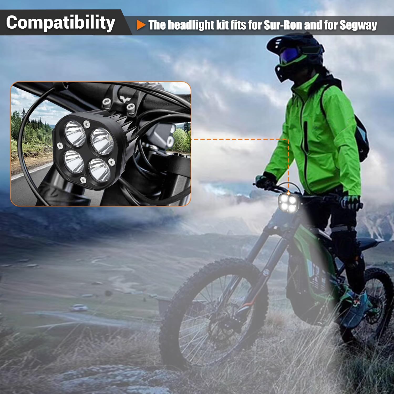 Upgrade Headlight Kit,Plug N Play Oval Motorcycle Front Headlamp with Headlamp Mount Bracket & Switch,White 6000-6500K Headlight Bulbs & Assemblies for Sur ron LBX/S Segway X160/X260