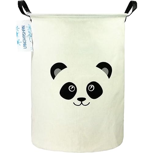 LANGYASHAN Laundry Basket Canvas Fabric Collapsible Organizer Basket for Storage Bin Toy Bins Gift Baskets Bedroom Clothes Children Nursery Hamper (Panda)