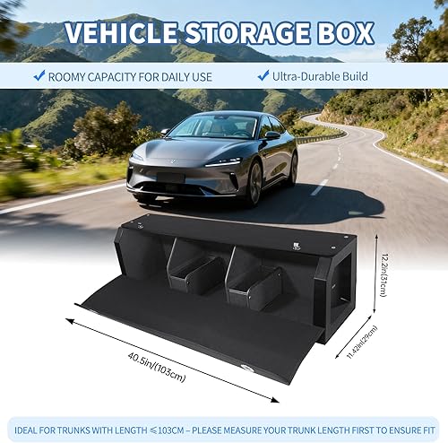 Miniatura 2 de Organizador de maletero de automóvil resistente con tapa y asa de empuje, organizador plegable de cuero para SUV, camión, sedán, camioneta (negro,