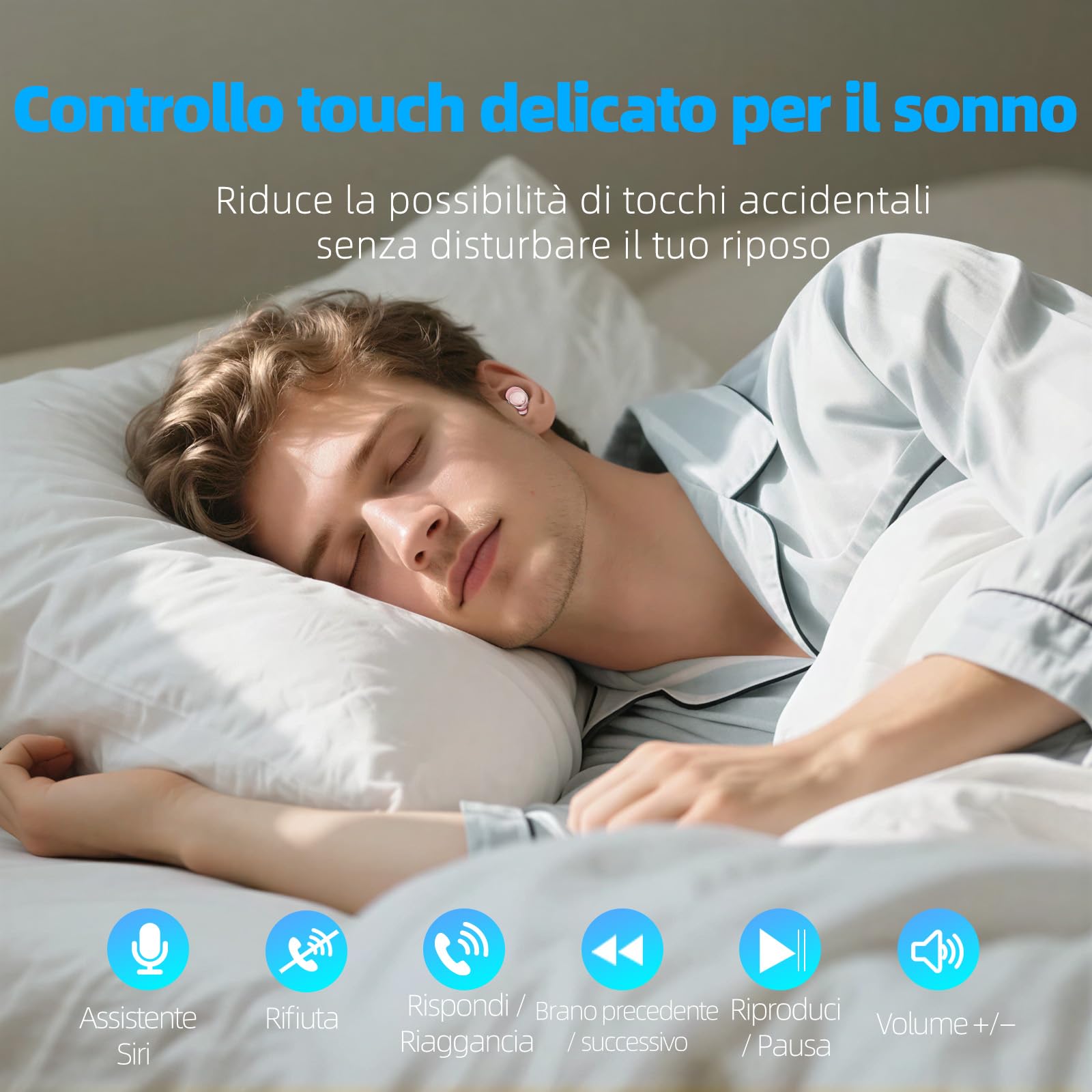Cuffie Bluetooth, Cuffie per Dormire sul Fianco, Auricolari Bluetooth 5.4 con Doppia Modalità Sonno, 40 Ore Mini Sleep Earbuds Bluetooth, 6 modalità EQ Mini In Ear Auricolari IPX7, Display LED