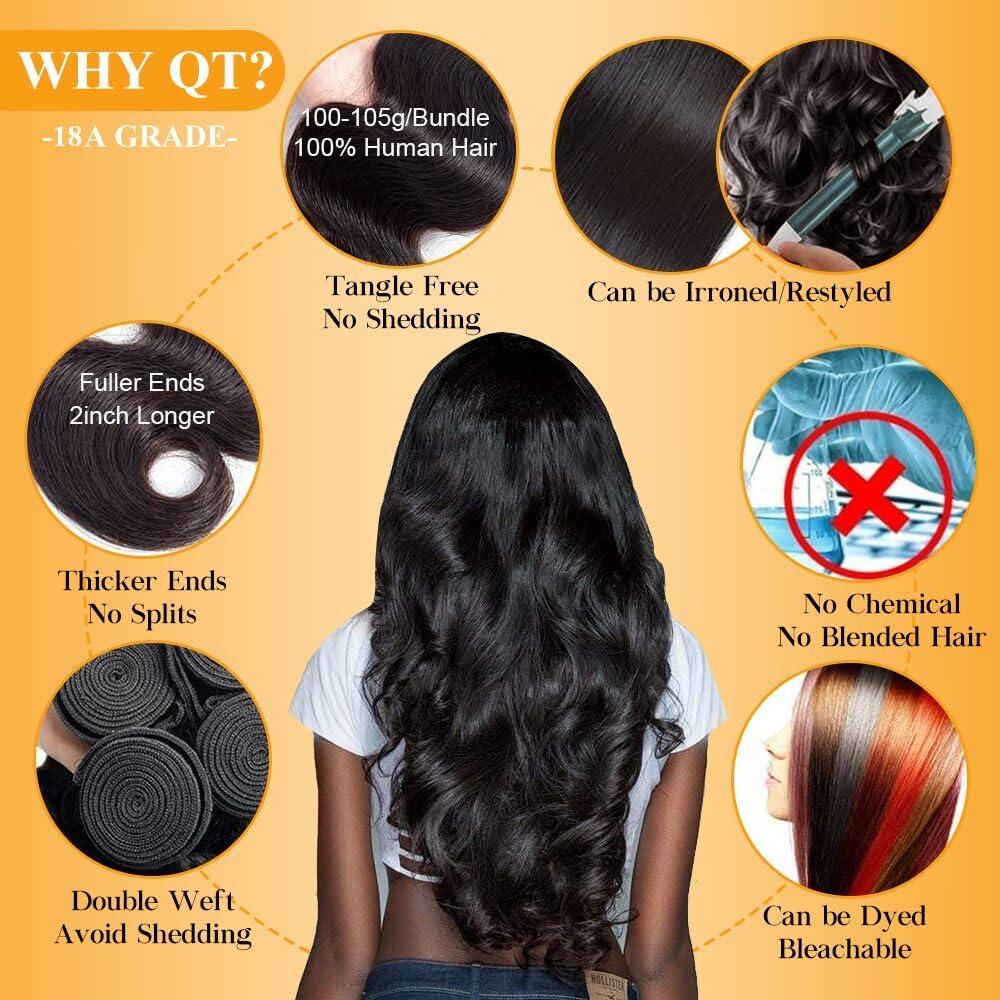 QTHAIR 18A Brazilian Body Wave Hair Weave 26" 28" 30" 300g Natual Color Human Hair Body Wave Hair Bundles Extensions Body Wavy Unprocessed Human Hair Weft