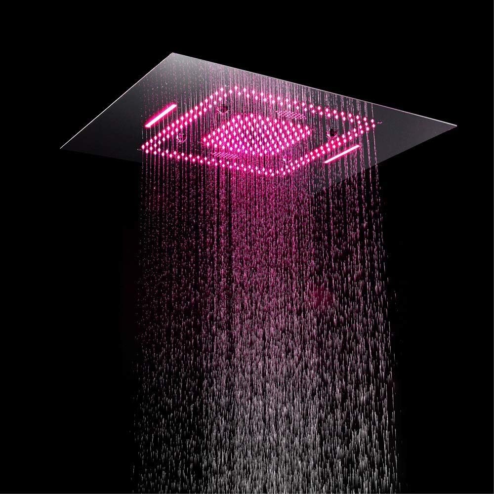 Bathroom Shower Led Square Canopy Top Spray Embedded Stainless Steel Remote Control Color Changing Shower Head with Remote Control 800x600mm