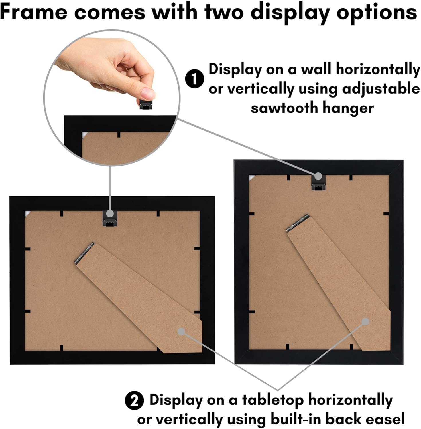 Americanflat 8x10 Picture Frame with Shatter-Resistant Glass - Set of 2 - Use as 5x7 Frame with Mat or Display 8x10 Photo Without Mat - Signature Collection - Photo Frames for Tabletop or Wall - Black - Image 6