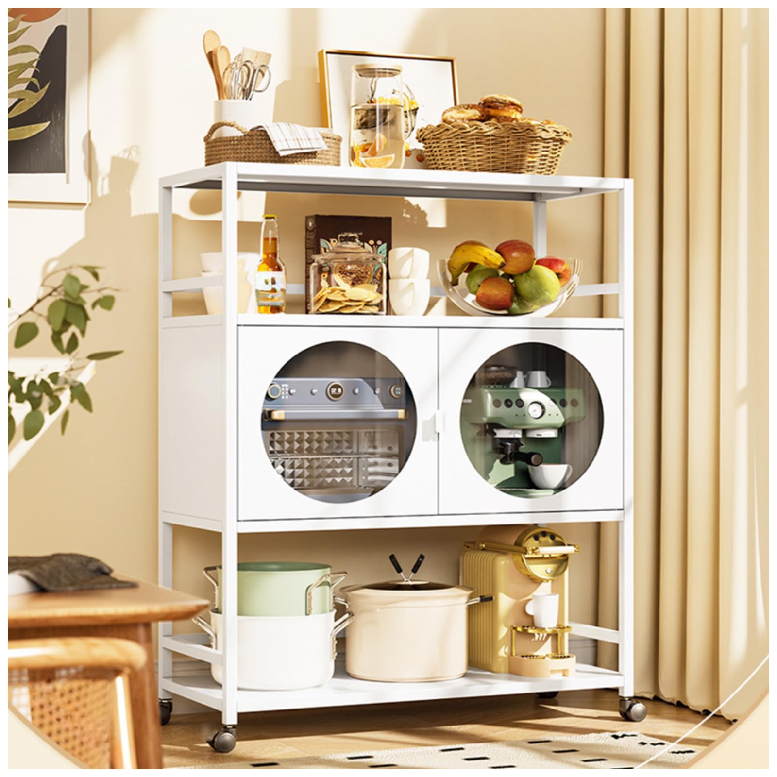 Scaffale Bianco a 5 Ripiani con cassetto e Supporto per microonde, ripiano Regolabile, mobiletto da Cucina per Forno a microonde, credenza da Cucina, ripiano di stoccaggi