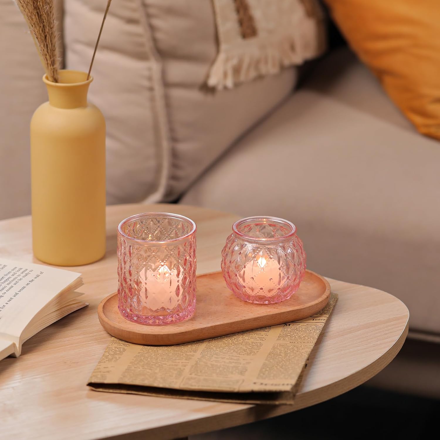DARJEN Pink Votive Candle Holders- 10Pcs Glass Tealight Candle Holder