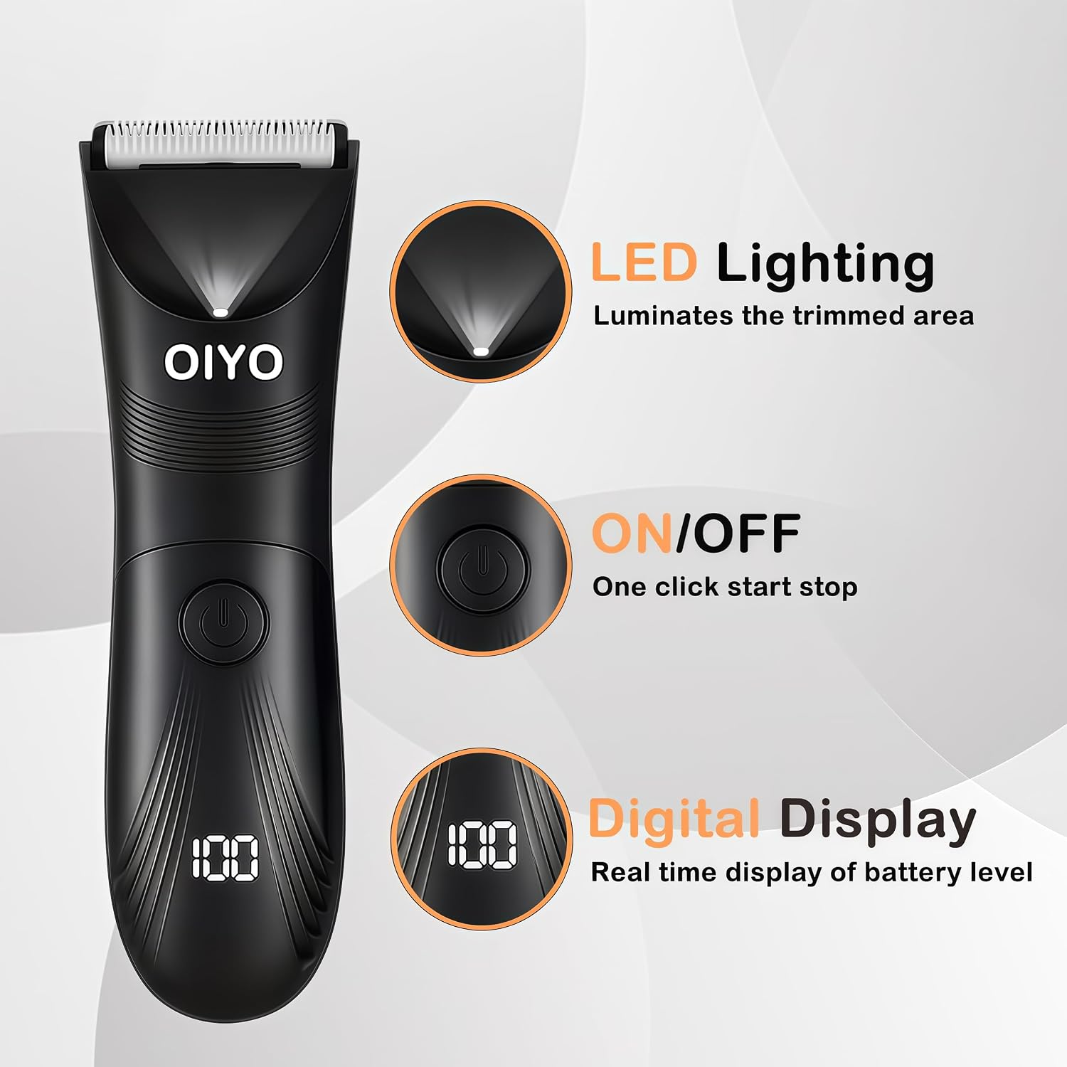 Electric Manscape Trimmer for Men – Dry Use Body & Pubic Hair Groomer, Nick-Free Ball Razor with Removable Washable Ceramic Blade, USB Recharge, LED Light, Easy to Clean, Black