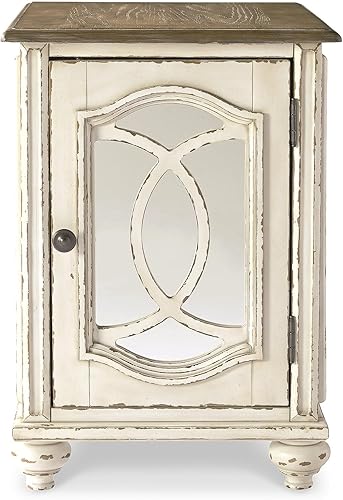Miniatura 4 de Signature Design by Ashley Realyn Farmhouse - Mesa auxiliar con gabinete para almacenamiento, color blanco antiguo y marrón