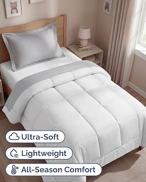 Twin Size, White Alternative Down Comforter - Warm, Lightweight & Breathable Hotel Quality Bedding Set for Men, Women, Kids and Teens - All Season Oversized Cooling Microfiber Duvet Insert Comforter