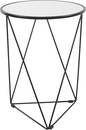 HomePop Mesa decorativa de metal, base triangular, parte superior redonda, color negro, 18.24 pulgadas de profundidad x 24 pulgadas de ancho x 18