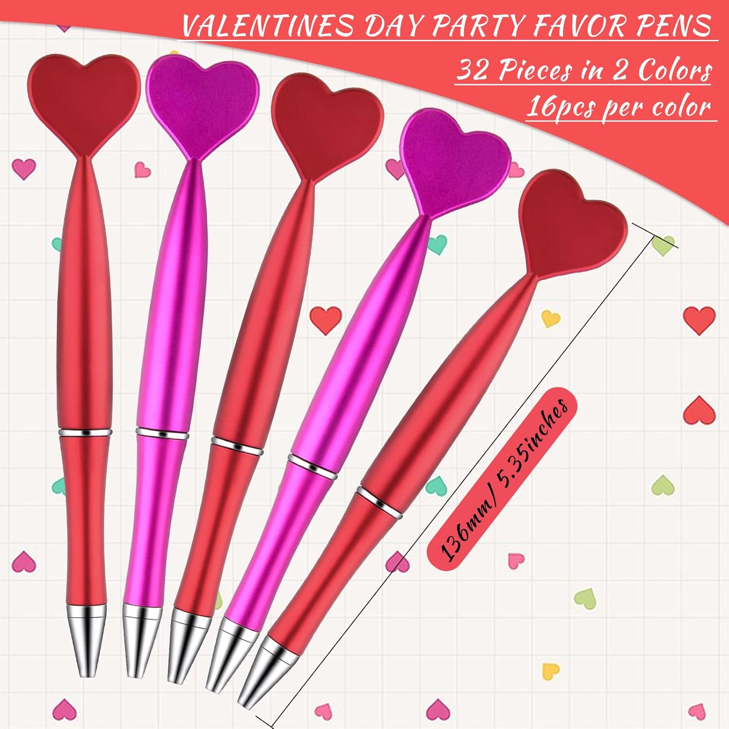 PLULON 32Pcs Valentines Heart Shaped Pens Novelty Ballpoint Pens 1 mm Black Gel Ink Rollerball Pen Pretty Office Pens for Valentine's Day Party Favor Student Teacher School Supplies - Image 2
