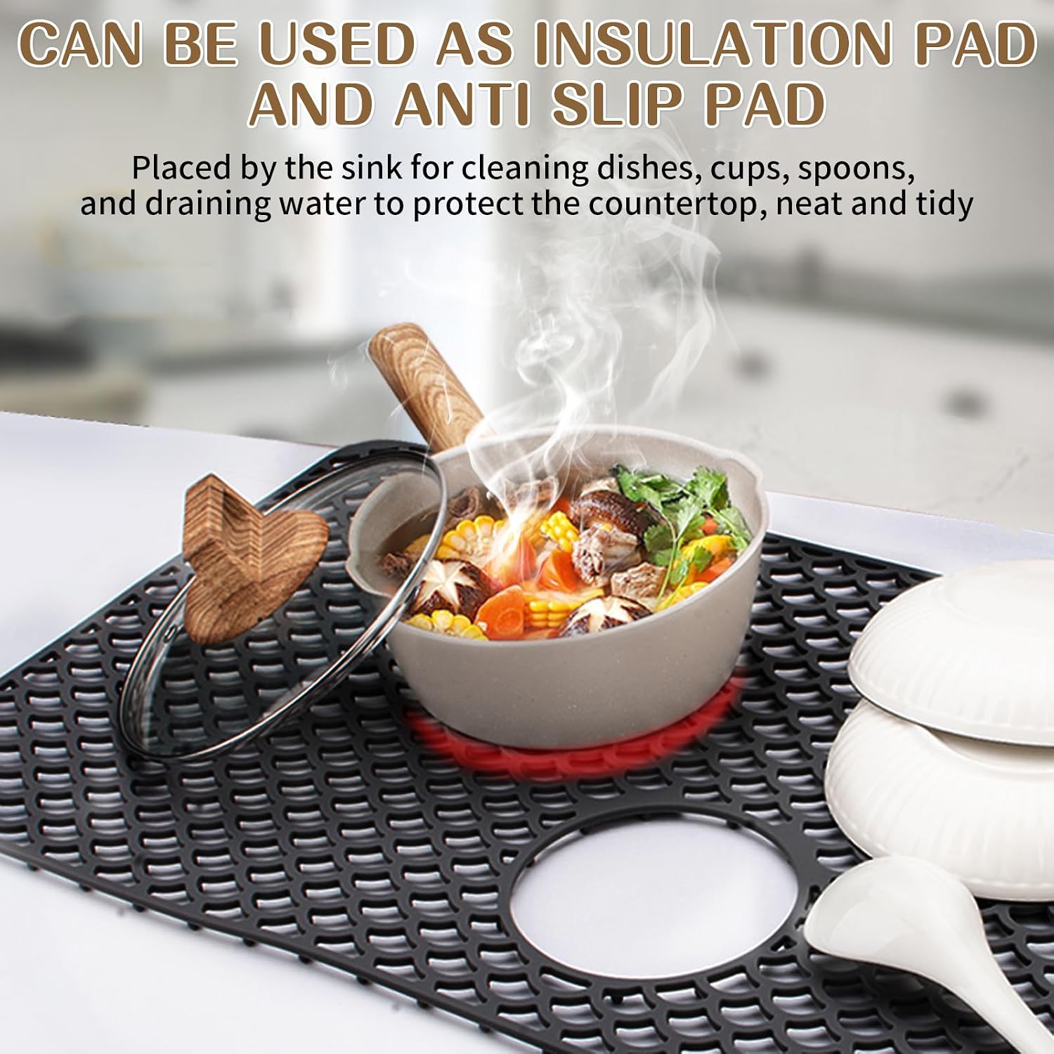 28.3"x 15" Kitchen Sink Mats,Heat Resistant Silicone Sink Protector Mat for Bottom of Stainless Steel Porcelain (Upper Middle Hole)