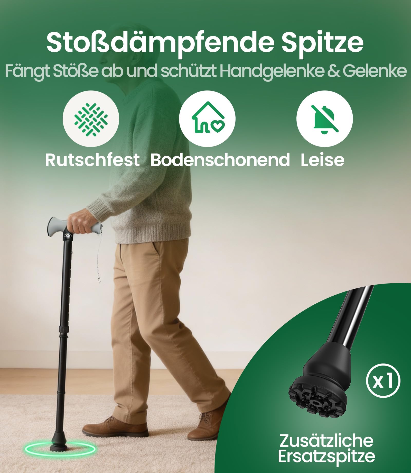 VOCIC G01 Gehstock für Herren und Damen,10-Fach verstellbar,158kg Tragkraft | Spazierstock klappbar mit stoßdämpfender Spitze & praktischer Reisetasche,Gehhilfe für Senioren & Erwachsene, Tiefschwarz
