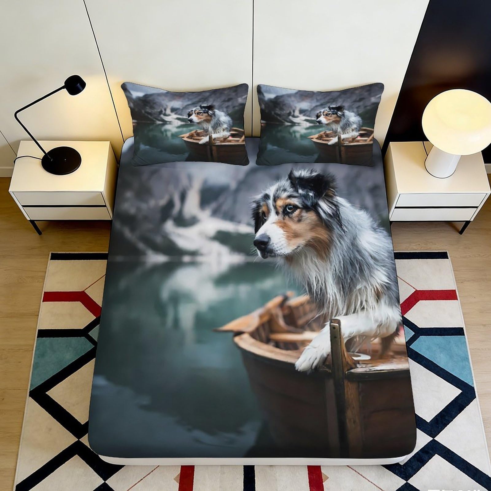 Qjzxknhpgr Style-2 3D Printed Dog In Boat Fitted Sheet Microfiber Soft Breathable Cat Mattress Cover For Bedroom Guest Room Decor 90X200x25cm