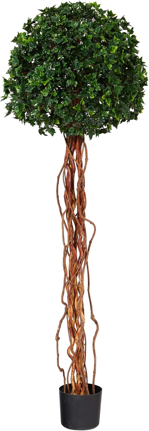 Nearly Natural 5.5ft. English Ivy Single Ball Artificial Topiary Tree with Natural Trunk UV Resistant (Indoor/Outdoor)