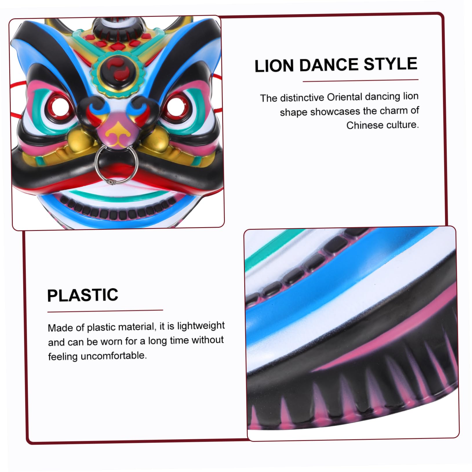 BESTonZON 5 Pièces Masque Lion Chinois Bleu Adulte pour Danse et Cosplay Masque Complet Robuste Artisanat Manuel pour Spectacles et Performances Scéniques