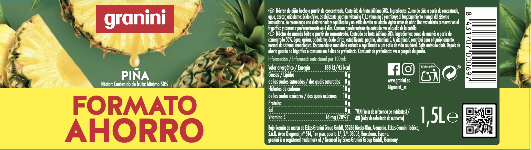 Granini Néctar de Piña Pack 6 x 1,5L